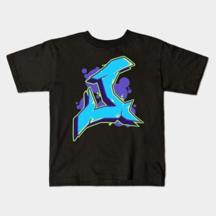 Letter J - Graffiti Street Art Style Blue Kids T-Shirt